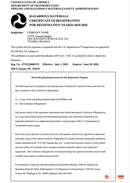 USA certificate of registration Word and PDF template, version 3
